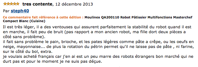 commentaire Moulinex QA200110 Masterchef Compact